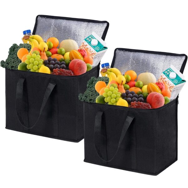Tripumer 2 Pack Large Insulated Grocery Shopping Bags Reusable Bag Thermal Zipper Collapsible Tote Cooler Food Transport Hot And Cold For Instacart Camping Black - Image 2