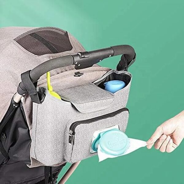 Veva Life Universal Stroller Organizer - Stroller Accessories Bag Large Space with 2 Cup Holders Multiple Zipper Pockets for Bottle, Diaper, Phone, Toys, Baby Items - Fits All Strollers. - Image 3