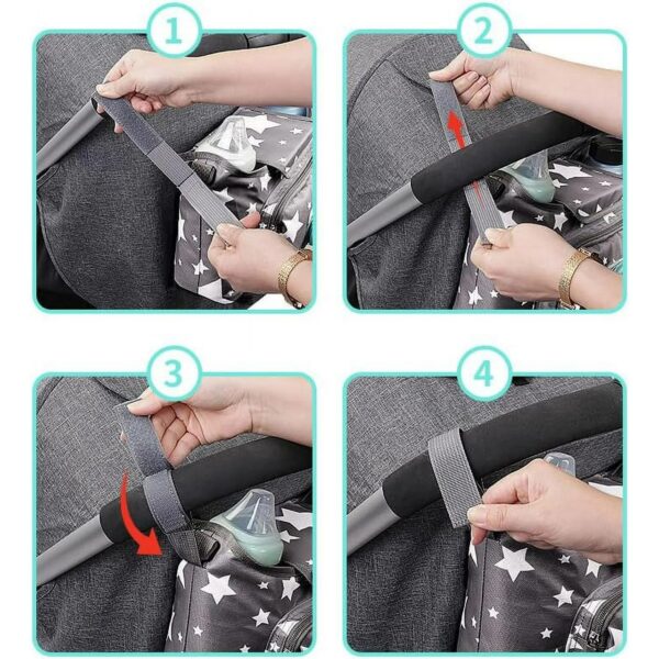 Veva Life Universal Stroller Organizer - Stroller Accessories Bag Large Space with 2 Cup Holders Multiple Zipper Pockets for Bottle, Diaper, Phone, Toys, Baby Items - Fits All Strollers. - Image 6